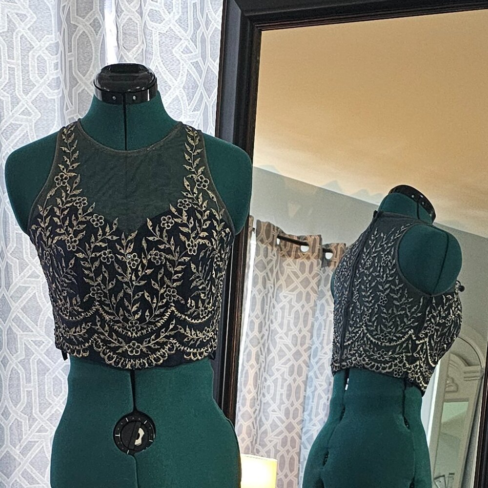 Embroidered Mesh Halter Crop Top – Size 3/4 (No Brand Tag)